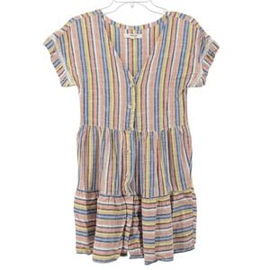Next Petite XS Striped Linen Blend Babydoll Mini Dress Coastal Spring Easter